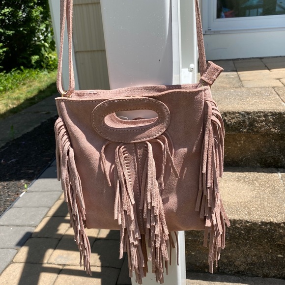 Bags Nwt Light Pink Italian Suede Fringe Crossbody Bag Poshmark